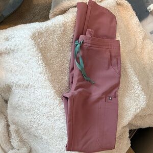 Figs Women’s Scrubs Joggers in Dusty Rose with Teal Drawstring